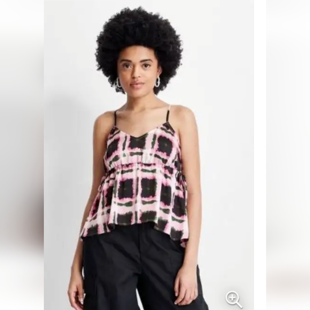 Future Collective Plaid Camisole Tank Top - Pink/Black